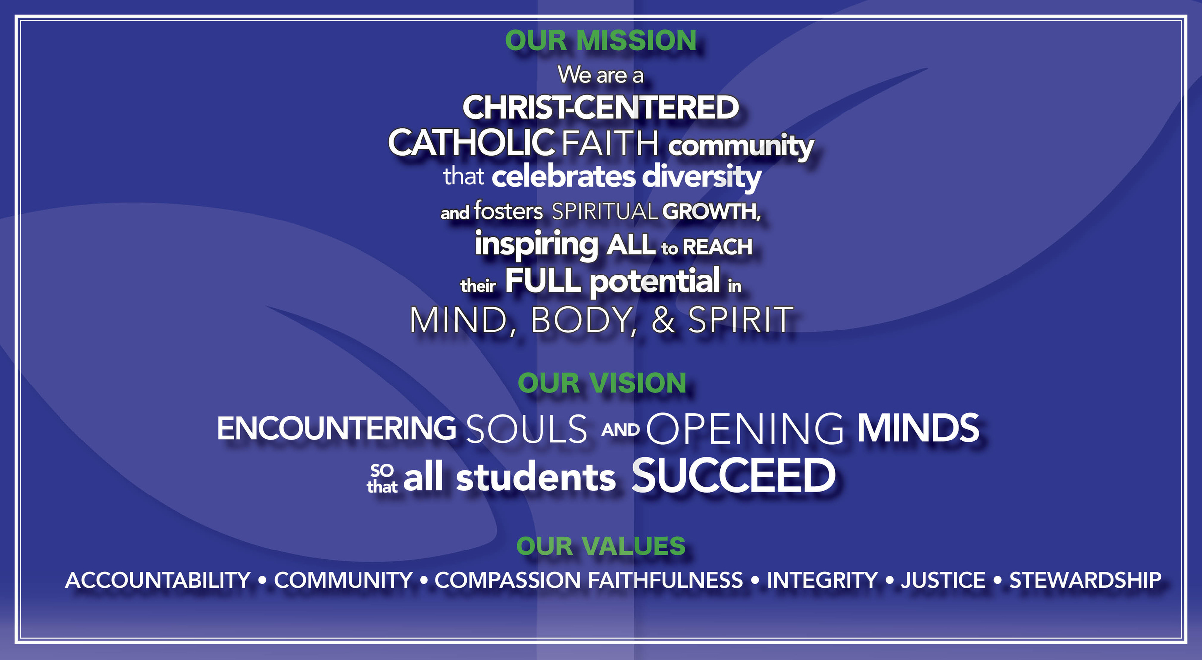 Niagara Catholic mission, vision and values graphic.